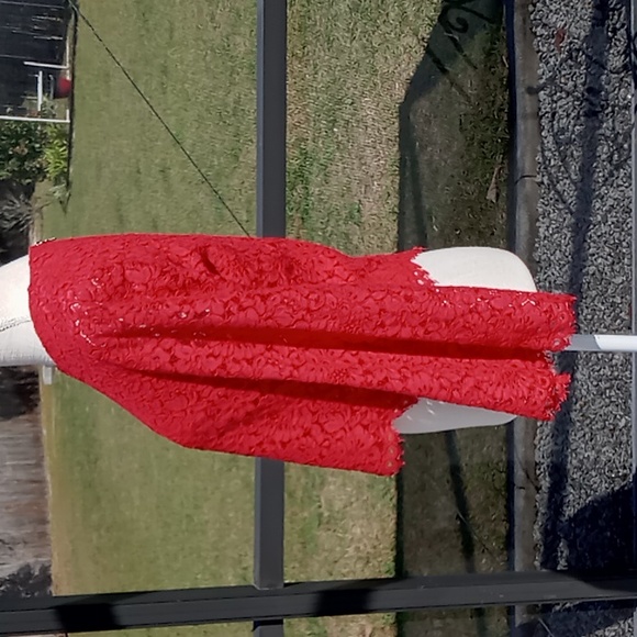 Alice + Olivia Red Pasha Lace Long Sleeve Blouse Size Small Eyelash Cuffs & Hem - Picture 4 of 16